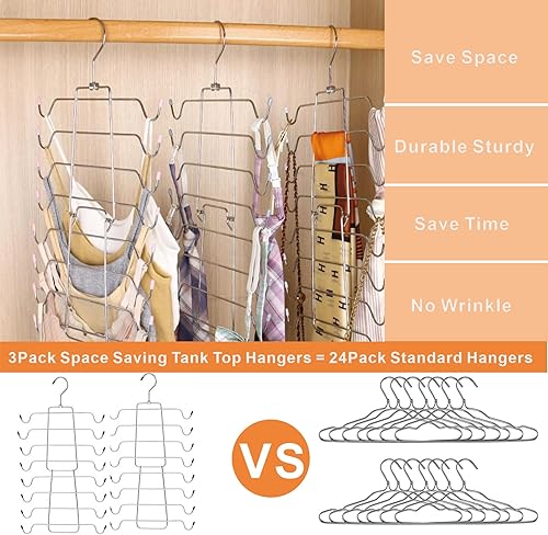 Miniatura 2 de Paquete de 3 perchas para camisetas sin mangas que ahorran espacio, organizador de brasieres deportivos plegables de metal antideslizante para