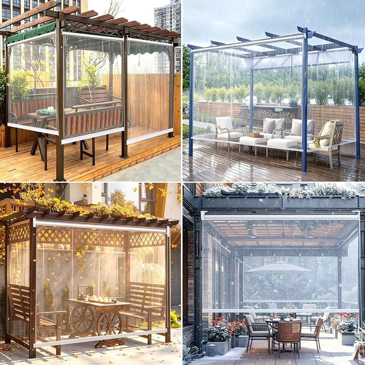 Générique Volets Roulants Exterieur PVC Transparent, Store Enrouleur Pergola Coupe Vent Étanche, Rideau de Séparation Facile à Enrouler Gazebo Balcon Porche Mural ou Plafond(B140xH210cm)