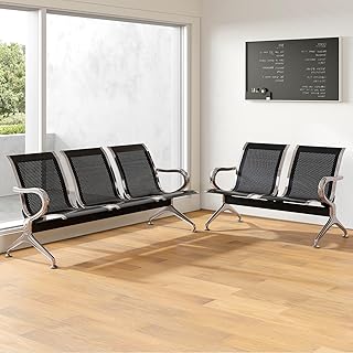 kinbor 5 Seat Office Guest Chair Waiting Room Chairs, Breakroom Chairs 2 Seat & 3 Seat Reception Bench Furniture for Airport Hospital Bank Salon, Black