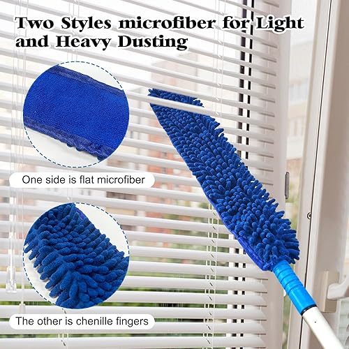 Miniatura 4 de Limpiador de ventilador de techo con mango largo de extensión, 2 en 1, reutilizable, ventilador de microfibra, limpiador de cuchilla, extraíble y