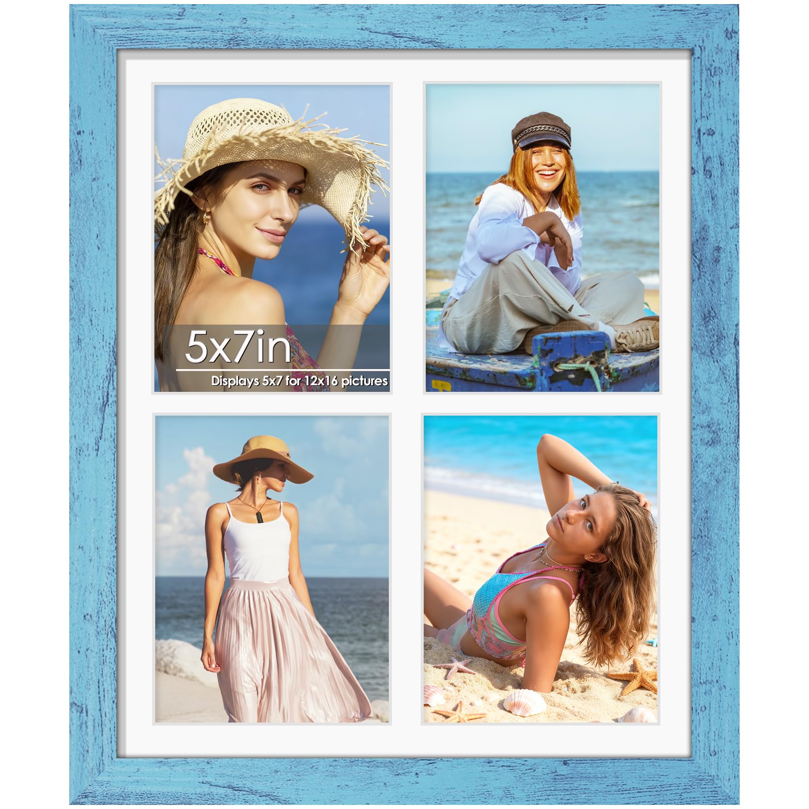 DUENPY 12x16 Picture Frame 5x7 Collage Picture Frame Displays Four 5x7 inch Photos or 12x16 (Without Mat) for Available Horizontal Wall Mounting Display and Vertical Blue