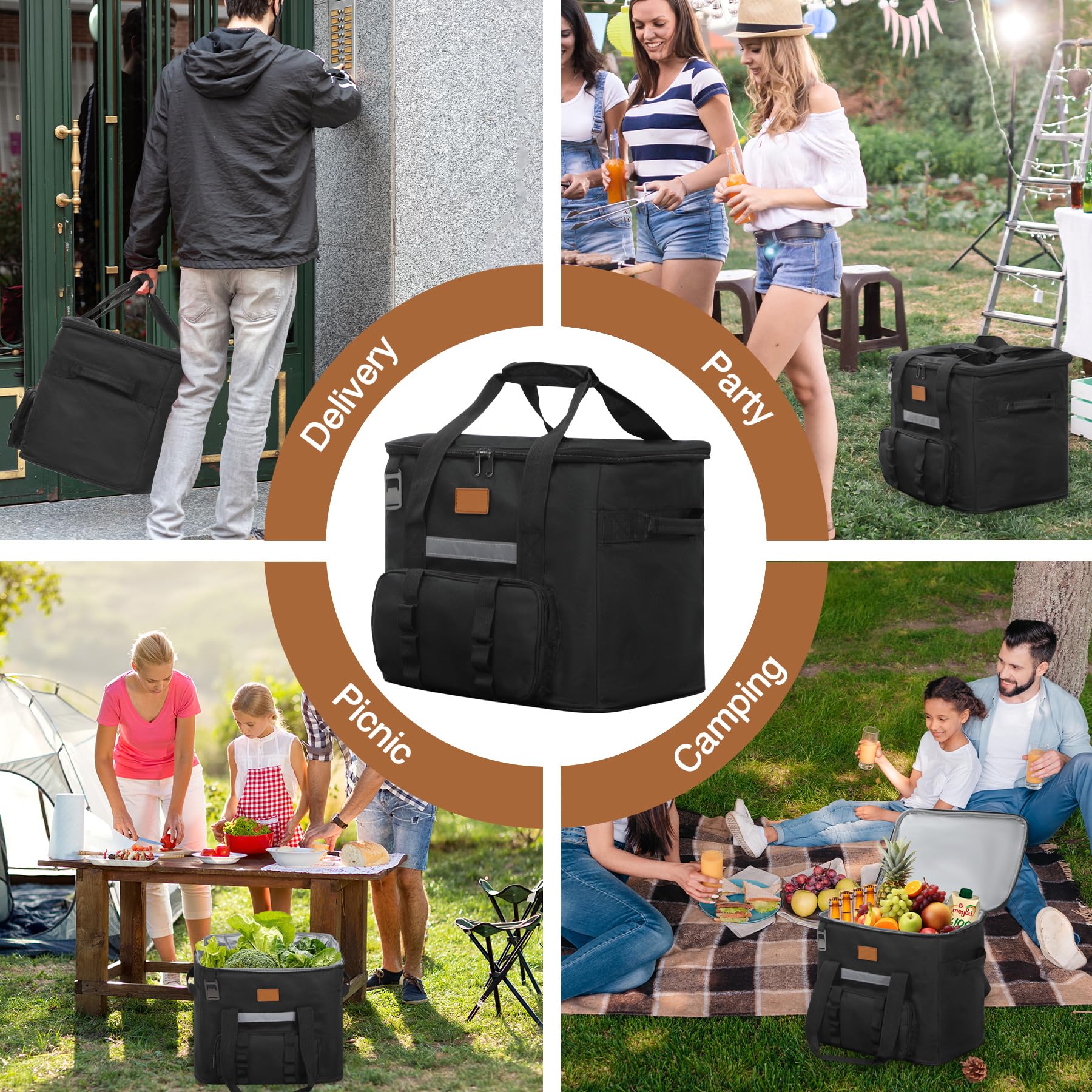 REDCAMP 40L Kühltasche, Große Thermotasche Lunchtasche mit Fronttasche Flaschenöffner, XL wasserdichte Isoliertasche Picknicktasche für Outdoor Camping Lebensmitteltransport, Schwarz