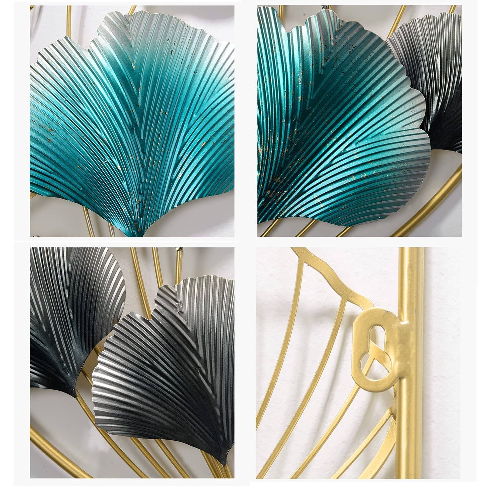 Decorazione da Parete in Metallo,Opera d'Arte Moderna Fatta A Mano Scultura da Parete in Metallo, Motivo Creativo con Foglie Metal Wall Sculpture per Casa Ufficio Soggiorno Camera da Letto