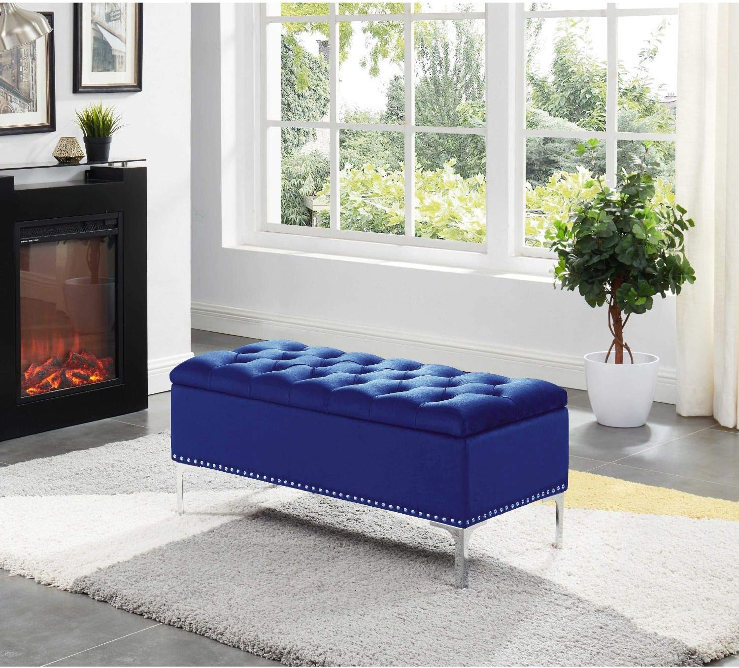 IMPERIAL TUFTED STORAGE sitting bench, 38 X 18 X 17, navy blue