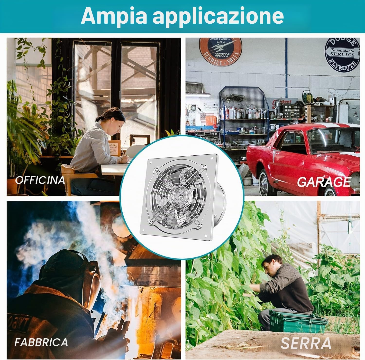 HG Power Ventola di aspirazione dell'aria da 150 mm, in metallo, con valvola di ritegno, potenza 525 m³/h, con presa europea, per cucina, bagno, garage, seminterrato, colore: argento