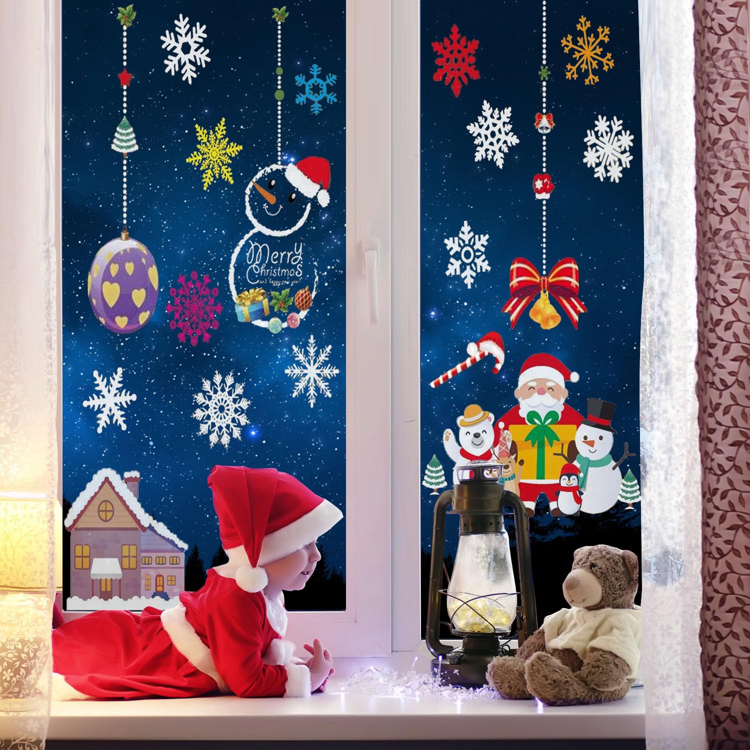 Autocollants Noël Fenêtre - 190 Stickers électrostatiques PVC, Amovibles Et Réutilisables, Motifs Père Noël, élan, Flocons, Décoration Intérieure