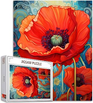 1000 Piece Jigsaw Puzzles for Adults Red Poppy Jigsaw Puzzle Impressive Abstract Poppy 1000 Pieces Puzzles Game Red Poppyss Abstract Flower Scenery Wall Decor DIY Craft Puzzle Art