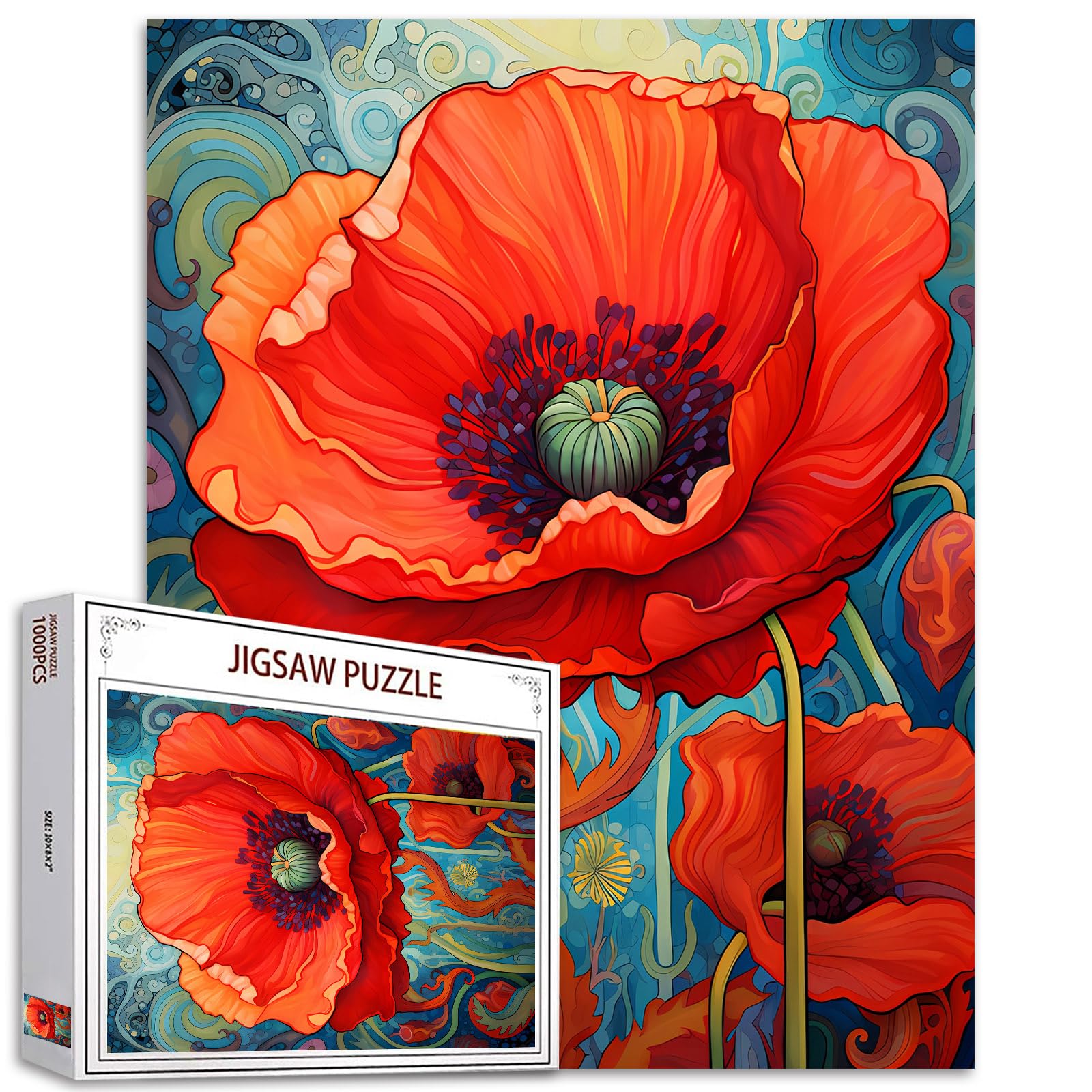 Photo 1 of 1000 Piece Jigsaw Puzzles for Adults Red Poppy Jigsaw Puzzle Impressive Abstract Poppy 1000 Pieces Puzzles Game Red Poppyss Abstract Flower Scenery Wall Decor DIY Craft Puzzle Art