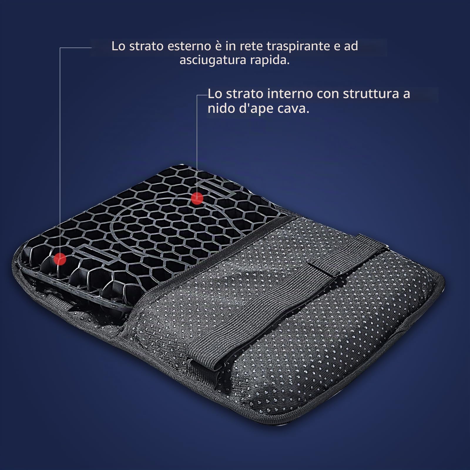 Cuscino per sedile in gel per moto, disponibile per passeggeri anteriori/posteriori, struttura a nido d'ape, traspirante, antiscivolo, assorbimento degli urti, adatto per guida a lungo termine