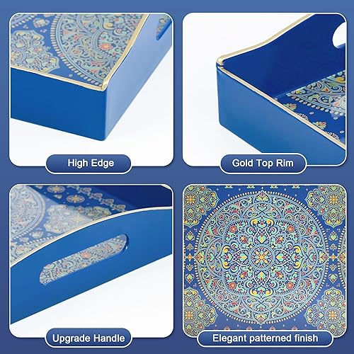 Miniatura 32 de Gifturbo Bandeja de servir de mármol azul, bandejas decorativas con asas, bandeja de mesa auxiliar, bandejas de plástico rectangulares otomanas