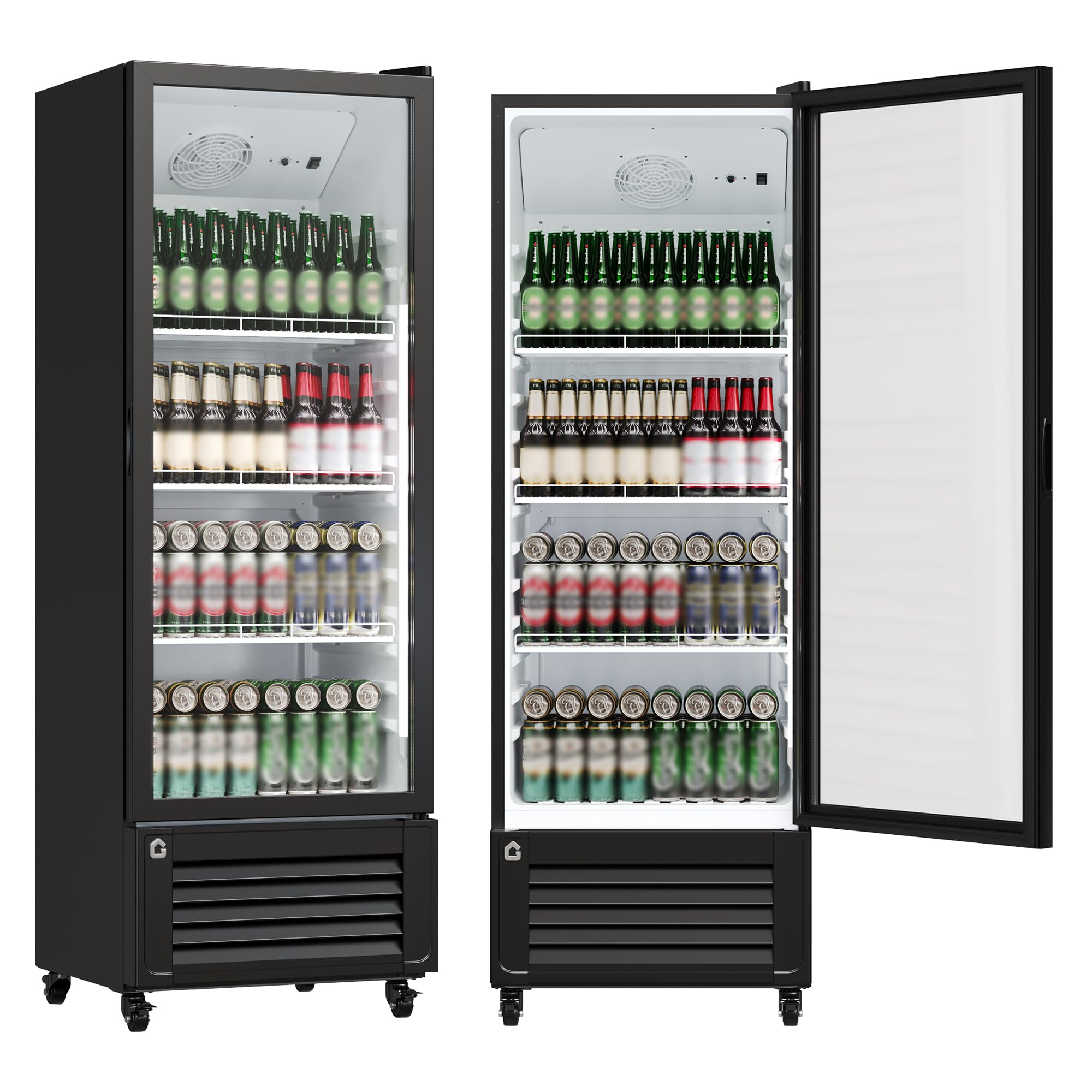 Garvee Commercial Beverage Refrigerator, One Glass Door Display Refrigerator with 360° Circulation Cooling, Frost-Free, Adjustable Shelves Merchandiser Fridge Upright Cooler, Energy-Saving Comp