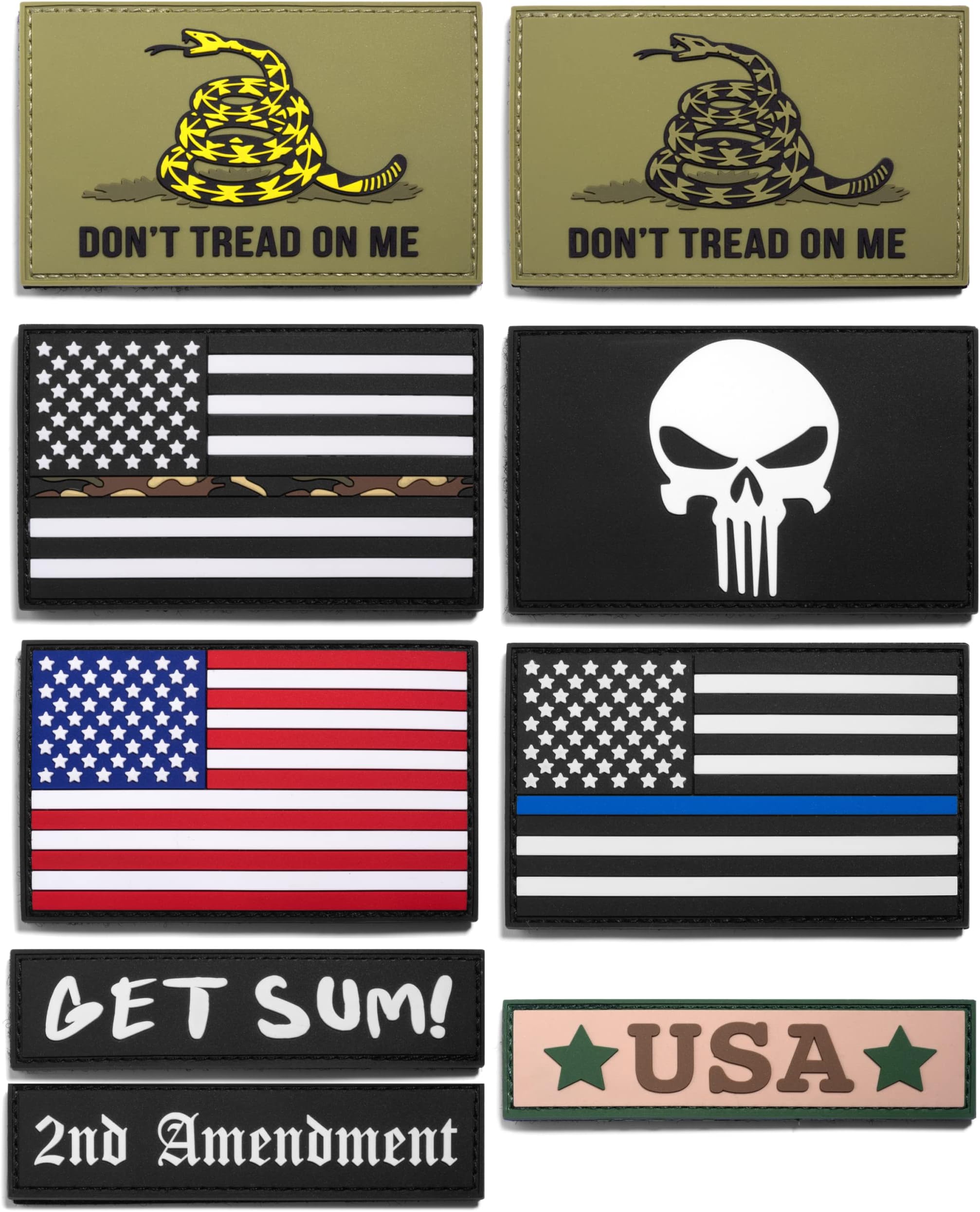 9 PC All PVC Rubber USA Tactical Military Morale Hook and Loop Patches - Tactical Patch Set for Backpacks, Dog Harnesses, Army Vests, Hats, and Helmets - Cool Patches Boost Moral During Airsoft…