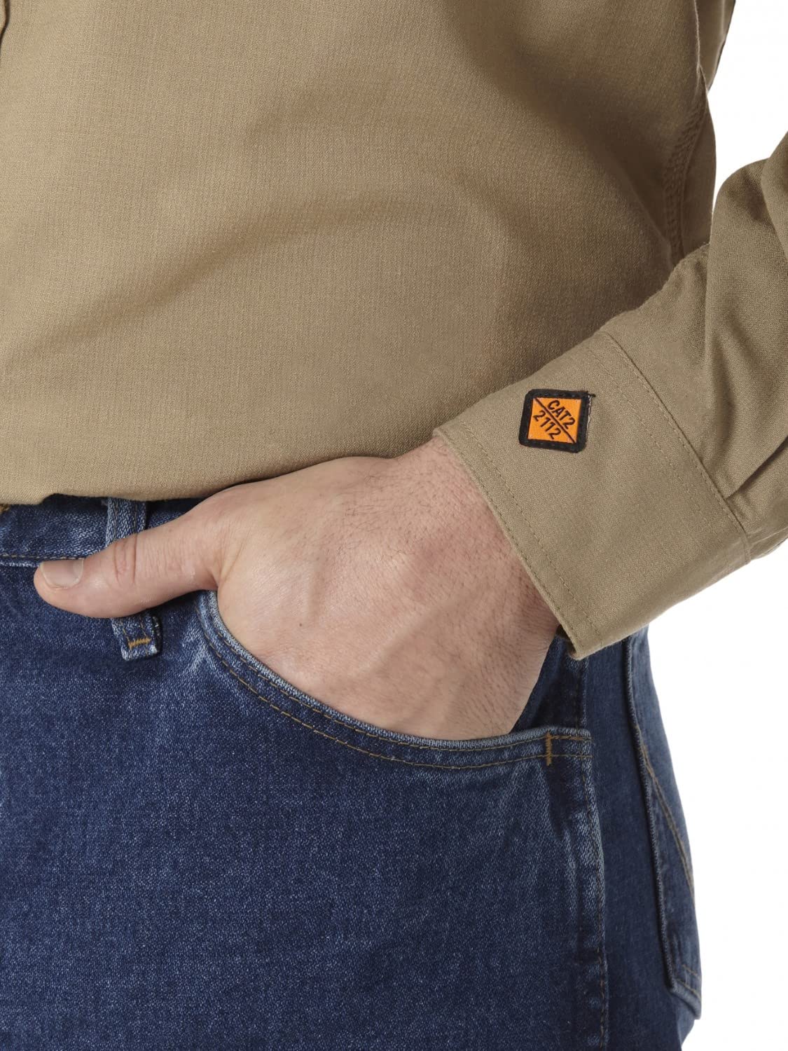 Wrangler Koszula robocza na guziki Mężczyźni Ognioodporna koszula robocza z długim rękawem z diagonalną klapą
