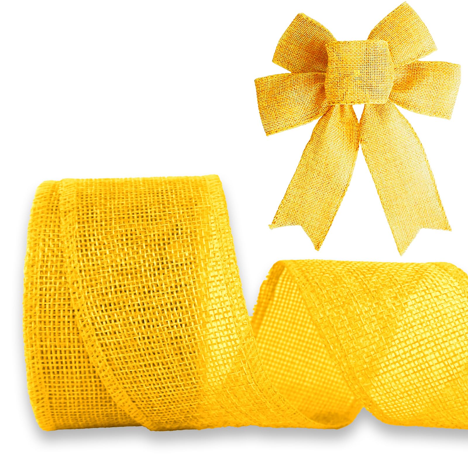 JaoZuyard Gold Yellow Burlap Ribbon 1-1/2 inch X 10 Yard Natural Burlap Ribbons Woven Wired Ribbon DIY Handmade Edging Production Wreath Holiday