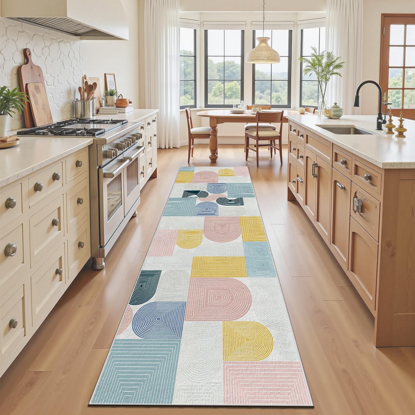 Flur Läufer - Bunt Bogenmuster Teppich Lang, Modern Geometrisch