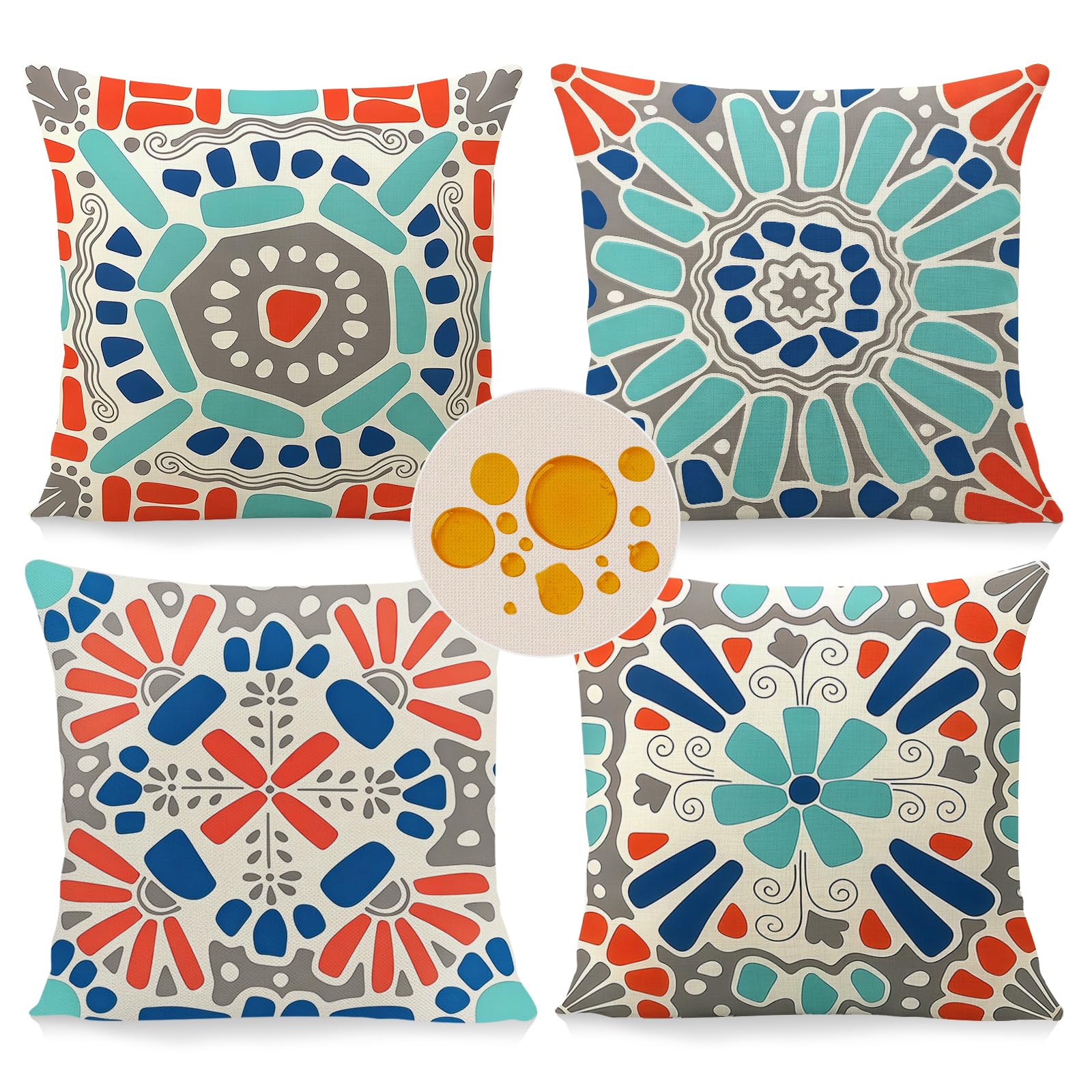 HAGOT 4 PCS Waterproof Cushion Cover 45x45 cm, Outdoor Indoor Cushions Covers, Decorations for Garden Patio Porch Sofa, Multicolor