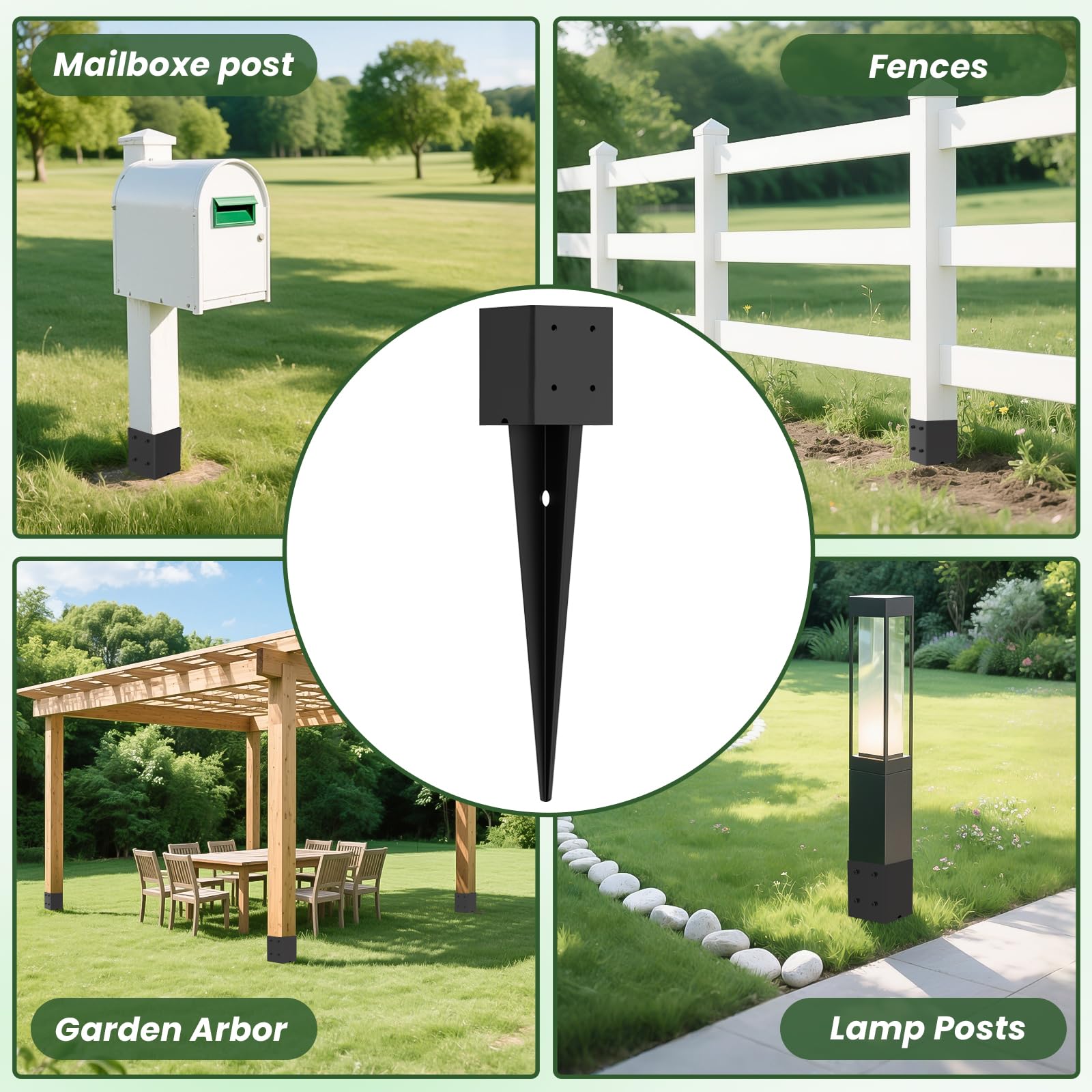 4 estacas de anclaje de poste de valla de 4 x 4 pulgadas, 81 cm (real: 9 x 9 cm), anclaje de poste de valla de metal resistente, revestimiento de polvo negro, para valla, cubierta, comedero de