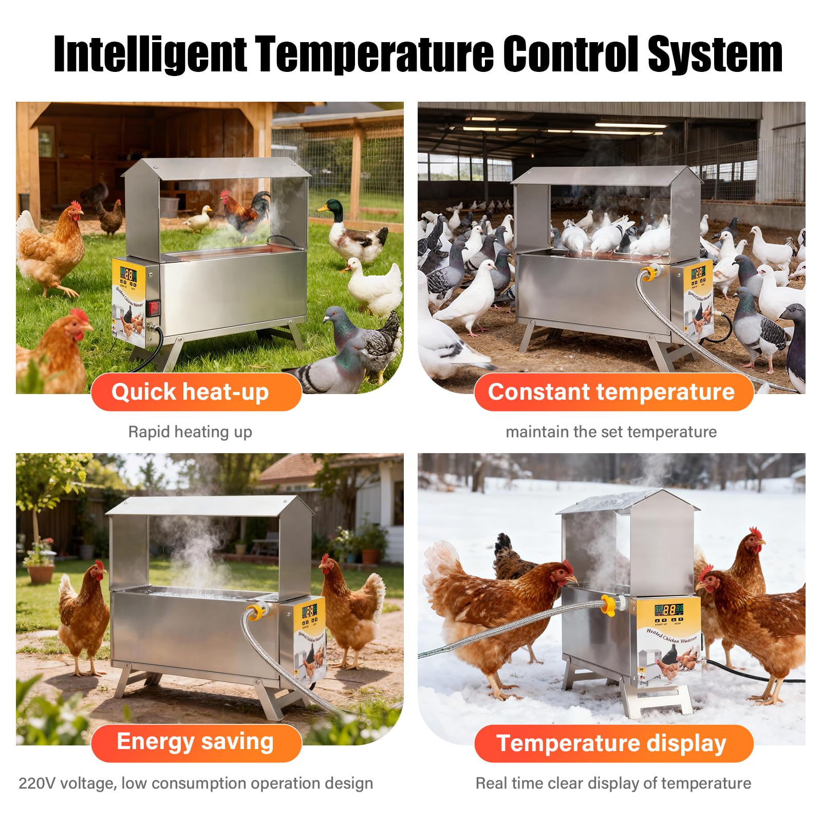 Beberera Calefactada Para Pollos,De Acero Inoxidable De 9 Litros Para Aves De Corral, Beberera Para Pollos Para Invierno, Calefactor Para Beberera AutomáTica Para