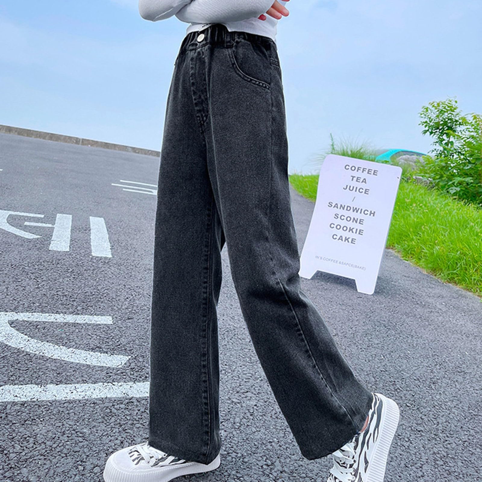 Dziewczęce dżinsy z szerokimi nogawkami proste nogawki spodnie dżinsowe dla dzieci workowate luźne dżinsy vintage spodnie urocze preppy letnie ubrania dla nastolatków zima