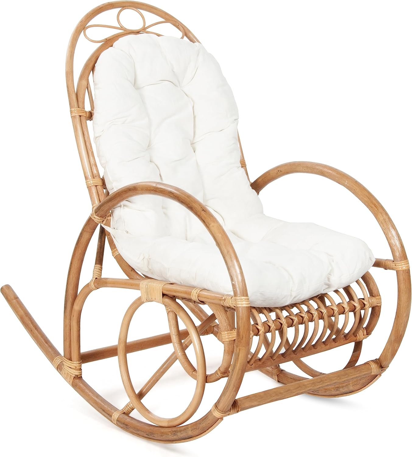 Sedia A Dondolo In Rattan Con Cuscino Beige - Perfetta Per Terrazza, Giardino E Soggiorno - Supporta Fino A 113 Kg - Foto 8