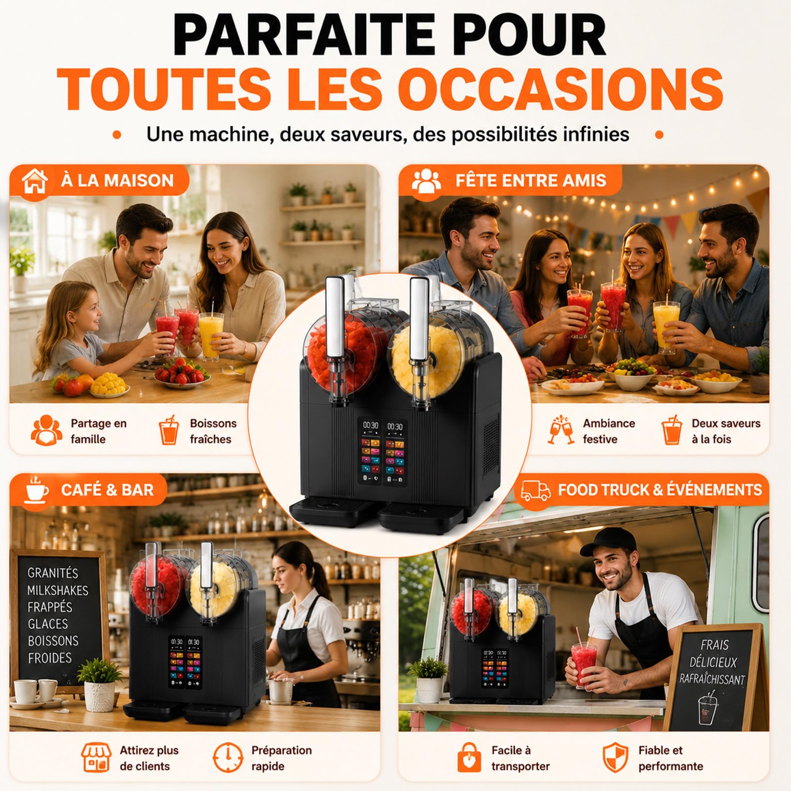 Máquina De Granizados Doble para El Hogar Y Comercio 4l Granizadora Eléctrica 430w De Enfriamiento Rápido Dispensador De Bebidas Y Helado para Hostelería Bar White