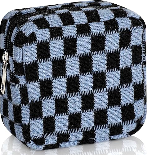 Bolsa de almacenamiento de servilletas sanitarias, almohadilla menstrual con cremallera, bolsa de periodo portátil a cuadros, bolsa de