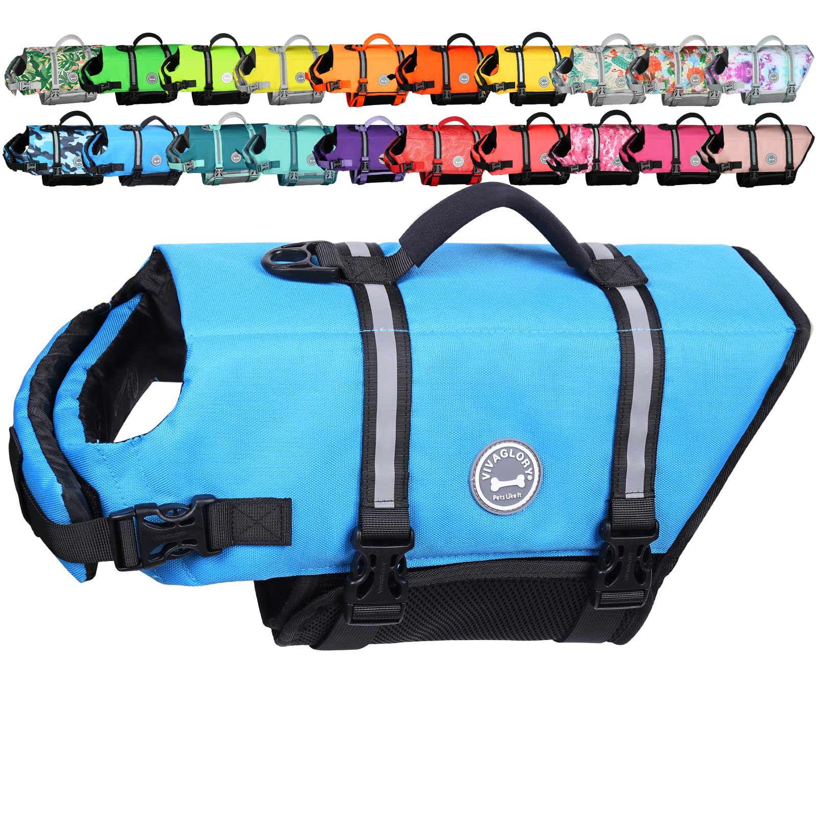VIVAGLORY Rip Stop Dog Life Vest, Swimming Vest with Handle, Buoyancy for Doggy Puppy, Dog Life Jacket for Swimming & Boating, XL, Blue