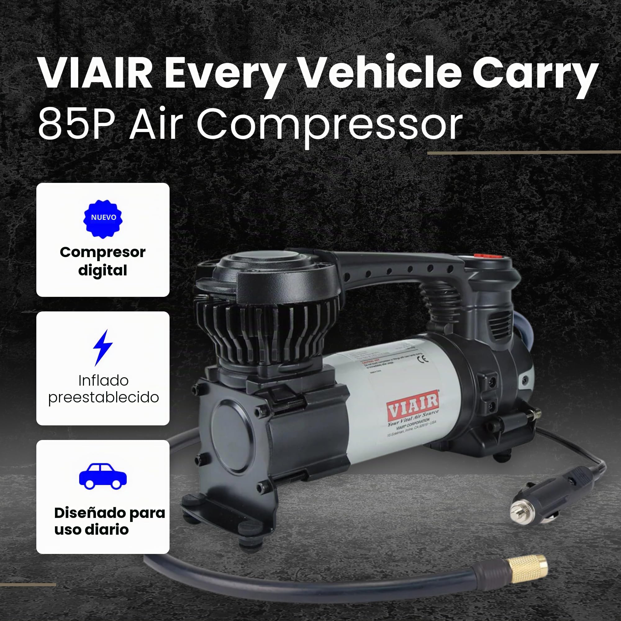 VIAIR Digital EVC85P - Inflador de neumáticos portátil para automóvil, SUV y camión | Función de apagado automático preestablecido | Bomba de neumáticos de carretera de 12 V compresor de aire 60 PSI