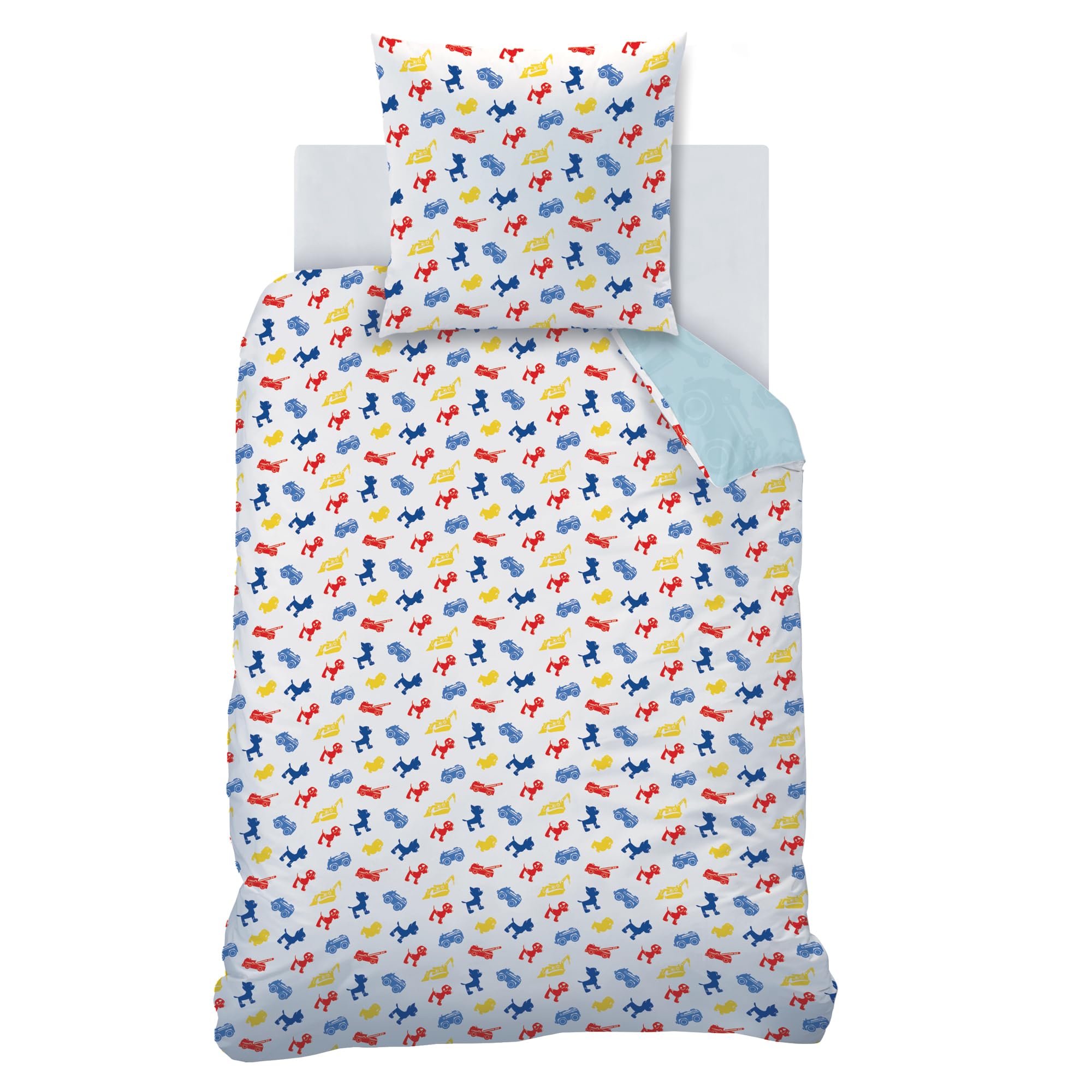 OMYDREAM Pat Patrouille PatBoy Parure de Lit et Drap Housse Enfant | 100% Coton | Oeko-TEX | Housse de Couette 140x200cm + 1 Taie d'oreiller 63x63cm + 1 Drap Housse 90x190cm | Imprimé Garçon (Bleu)