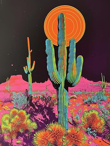 Miniatura 1 de Decoración estética de cactus para dormitorio, arte de pared de atardecer en el desierto, impresiones botánicas, carteles trippy, ilustraciones