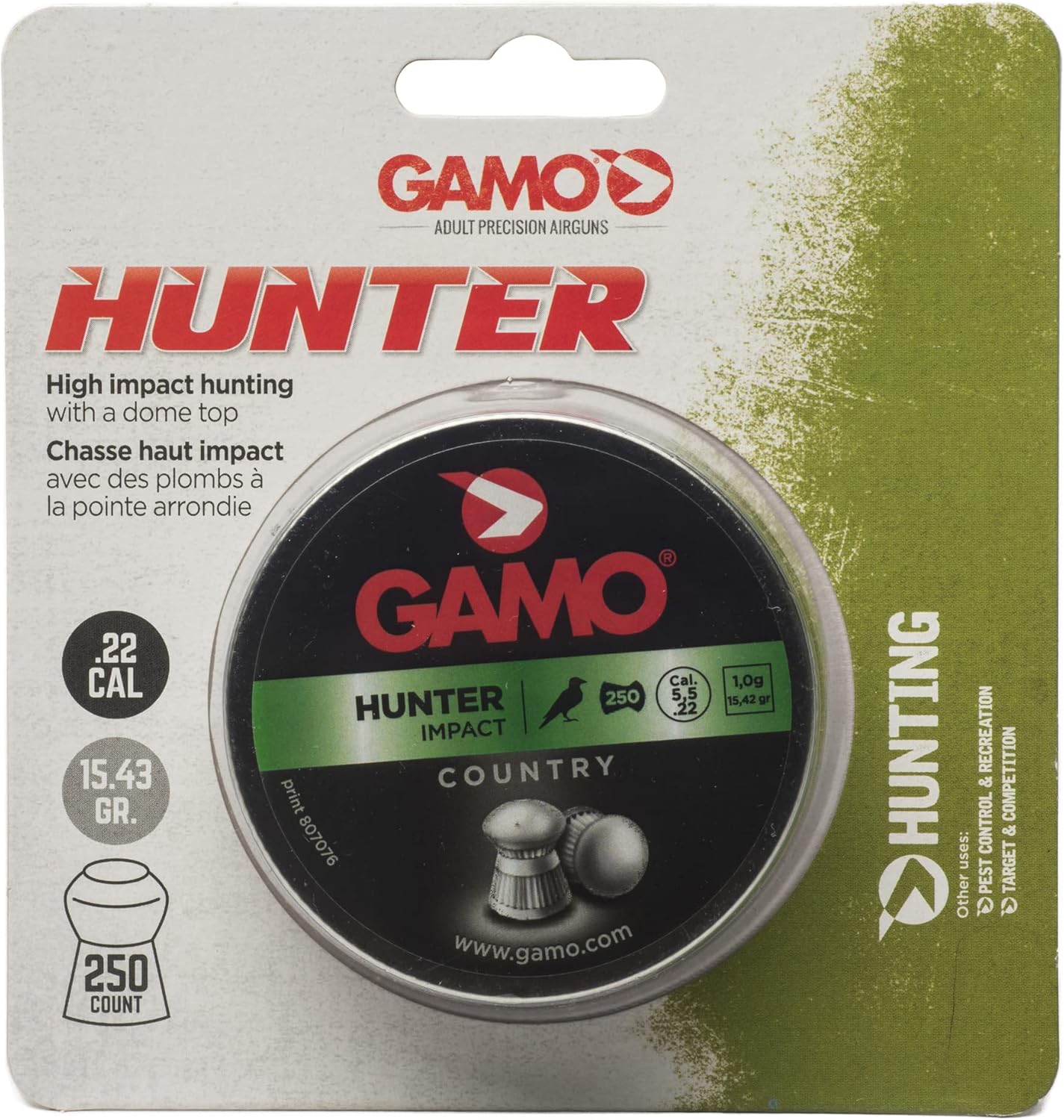 Gamo Hunter .22 Caliber Air Gun Pellets, 250 Count, Lead, Blister Pack
