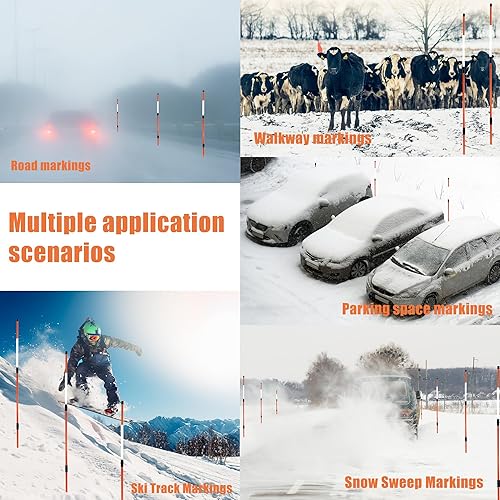 Miniatura 2 de 10 marcadores reflectantes de 35 a 51 pulgadas, con broca y guantes, estacas de nieve de fibra de vidrio de 0.31 pulgadas de diámetro con cinta