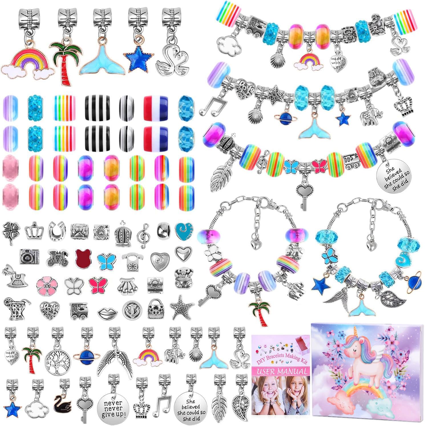 Flasoo Bracelet Making Kit, 85PCs Charm Bracelets Kit with Beads, Jewelry Charms, Bracelets for DIY Craft, Jewelry Gift
