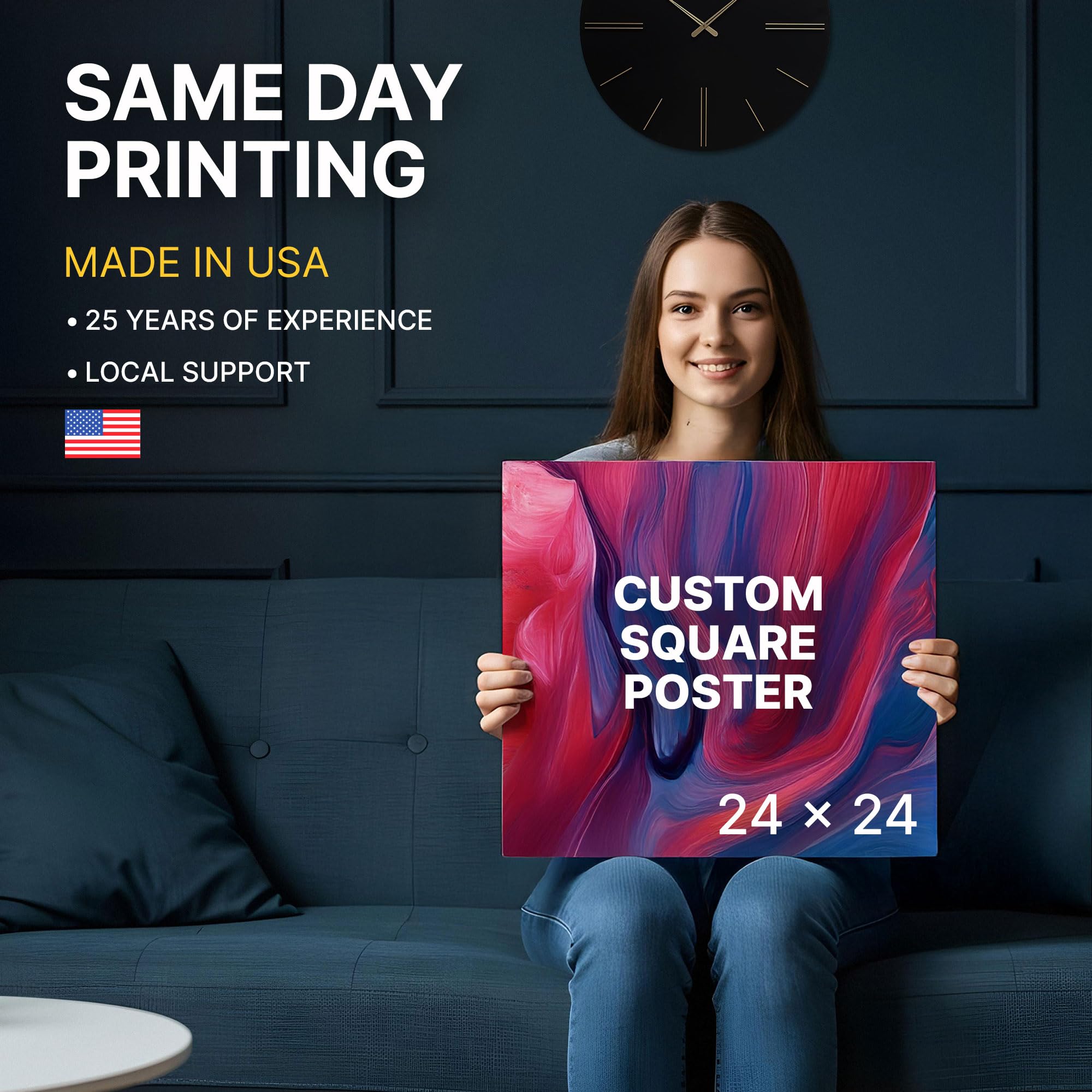 Individueller Premium-Posterdruck auf 61 x 61 cm Fotoqualitätspapier – individuelles Poster am selben Tag – personalisierbares Poster mit Ihrem einzigartigen Bild/Foto – personalisiertes Poster wird