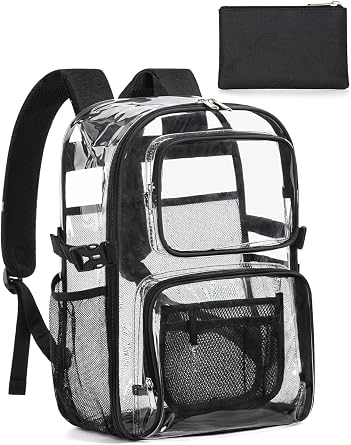 Clear Backpack Heavy Duty, Large Clear Bookbag Transparent See Through Backpack for School College Sport Security