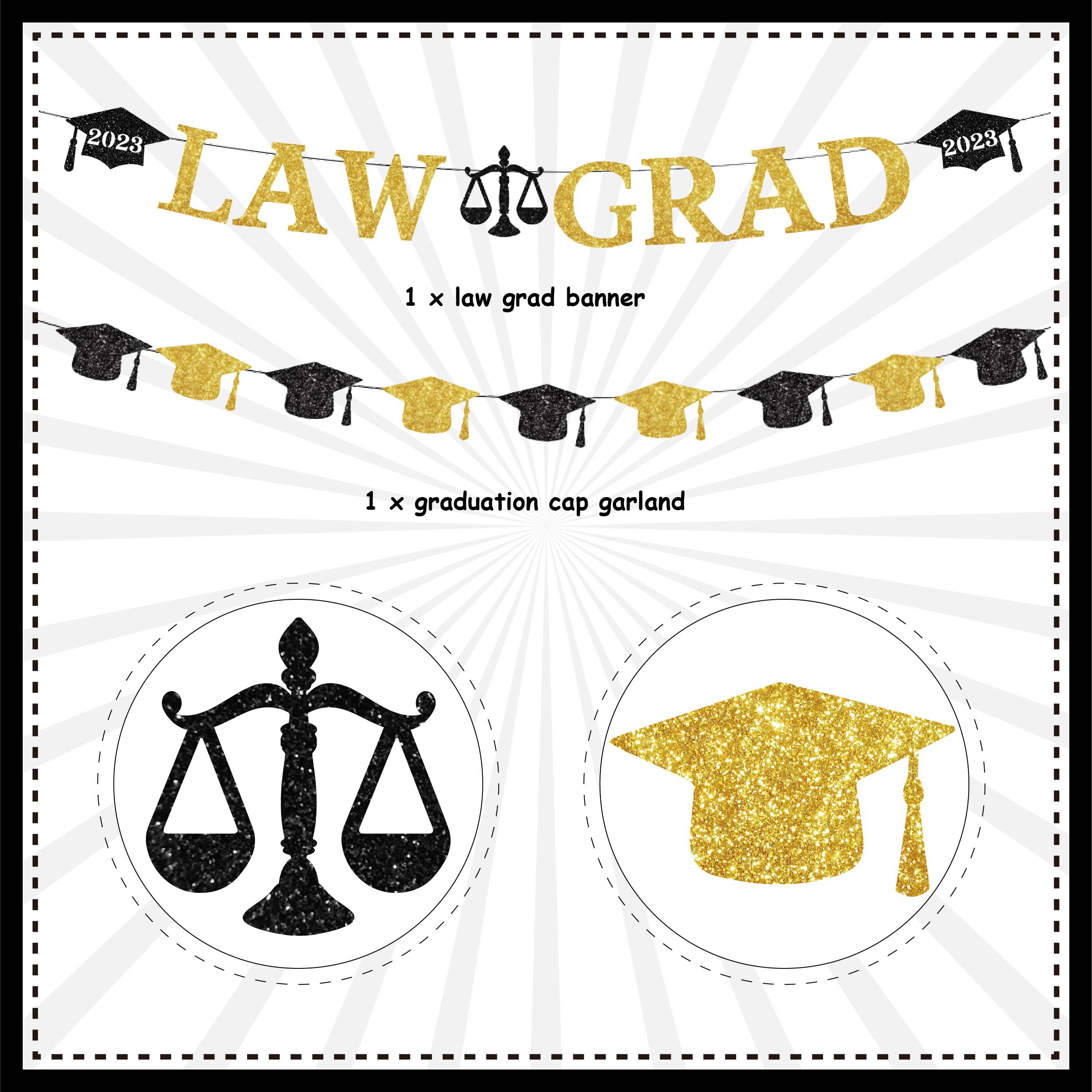 2 Banner Di Laurea In Giurisprudenza 2023 - Congrats Grad Avvocato Con Glitter E Ghirlanda Di Cappelli - Decorazioni Per Feste