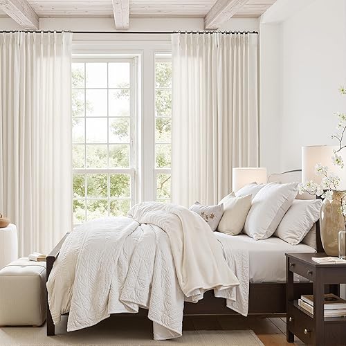Miniatura 7 de Joywell Cortinas plisadas de lino para ventana de 84 pulgadas de largo, con ojales y pestaña trasera, cortinas semitraslúcidas filtrantes de luz con