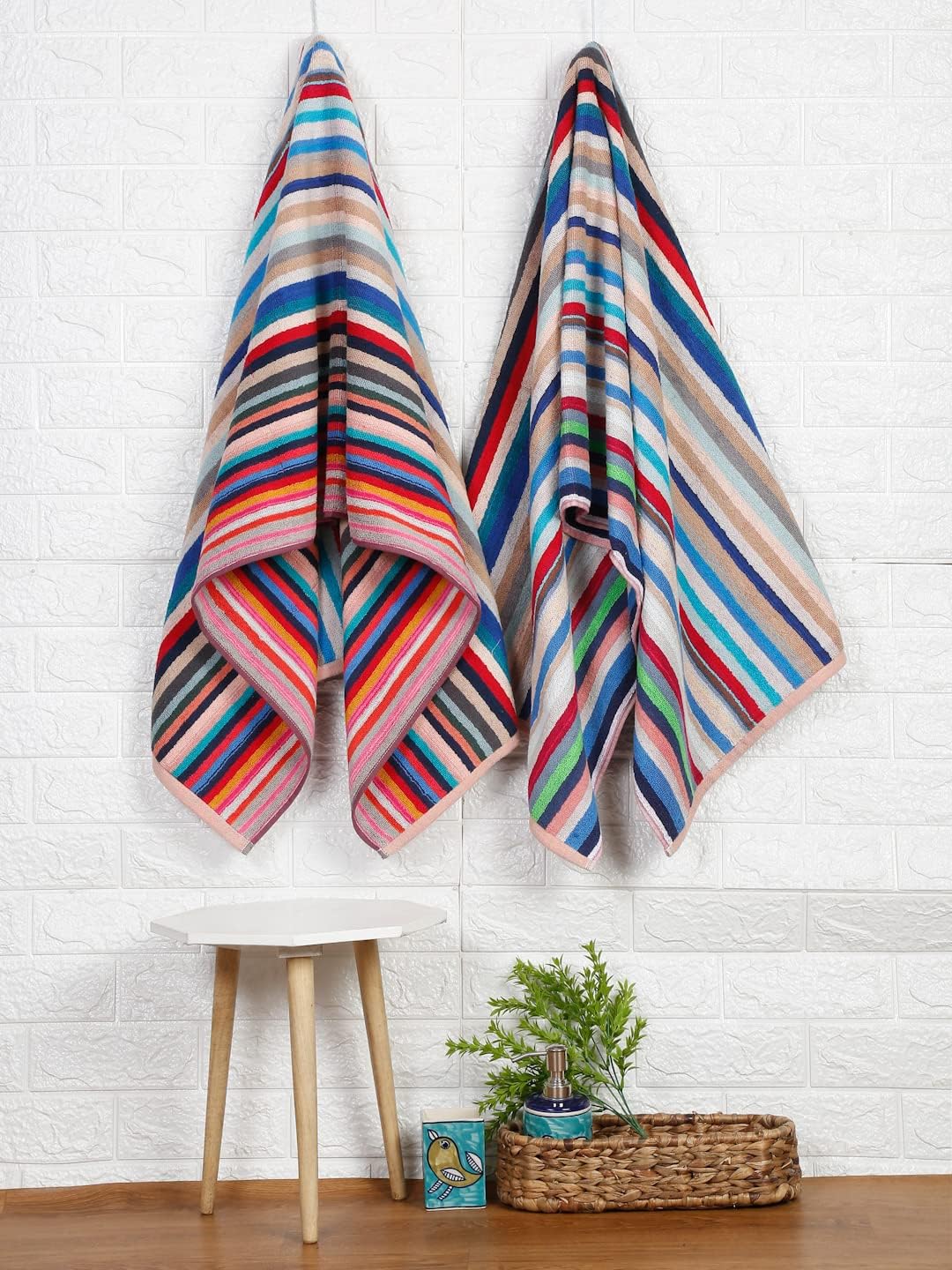 500 GSM Highly Absorbent Bath Towels Set, 100% Cotton, Soft and Plush, All Seasons Use, Extra Large, Cabana Style, Pool, Beach, Spa, Gym (Summer Striped)