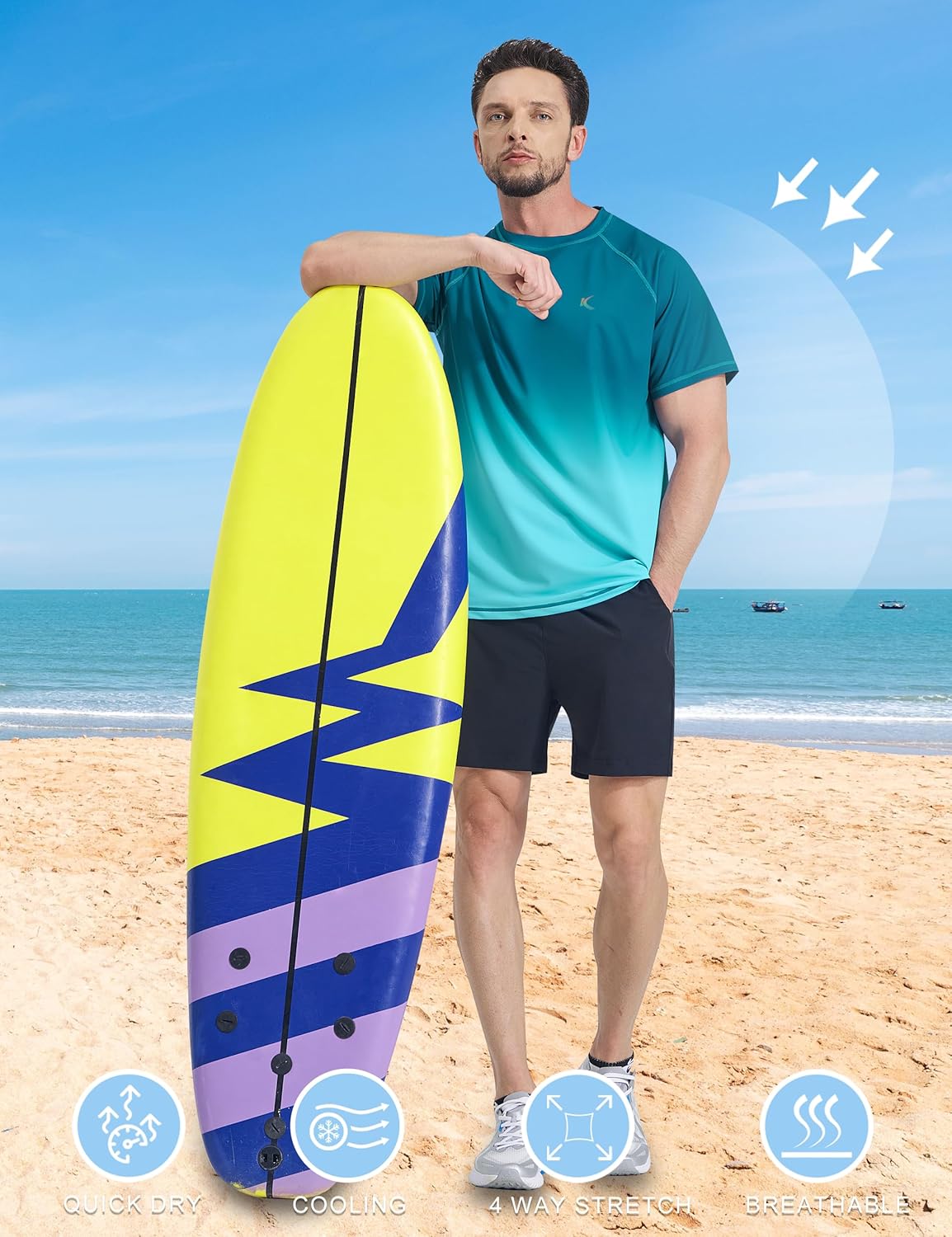 Mens Swim Shirts UPF 50+ Sun Protection Quick Dry SPF Rash Guard Outdoor Beach Fishing T Shirts - Image 5