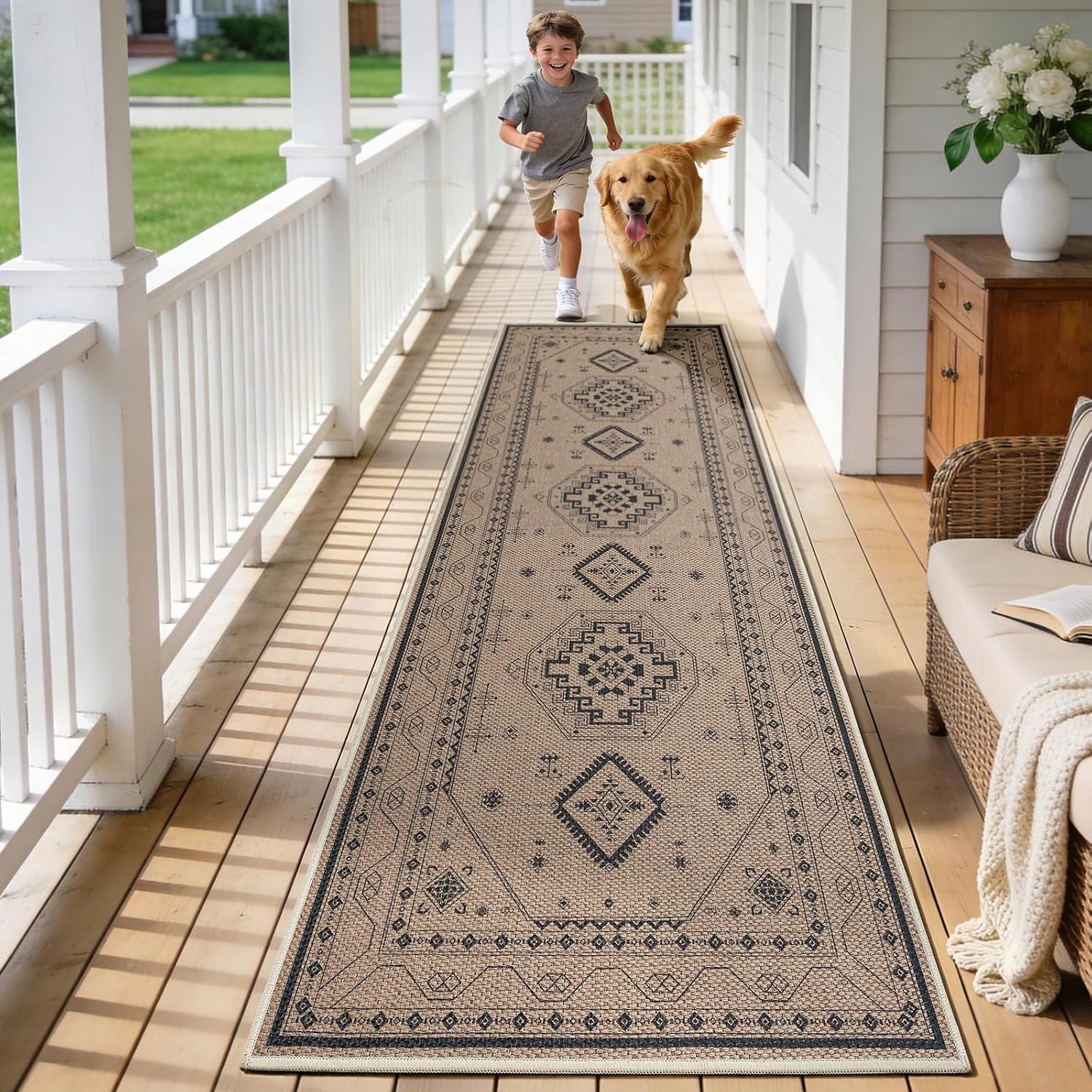 2x8 Washable Non Slip Faux Jute Rug, Durable Boho Hallway Runner Rug, Non Shedding Low Pile Indoor Floor Carpet for Entryway Bedside Porch Patio Doorway, Rustic Farmhouse Kitchen Rug