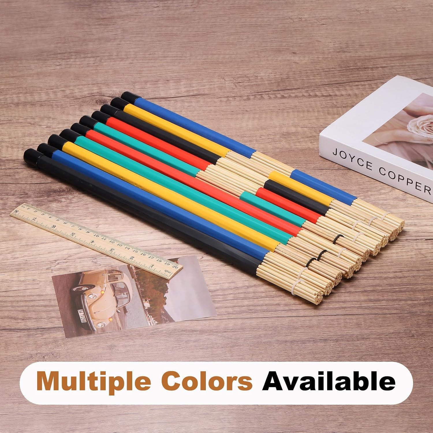 MECCANIXITY Jazz Drum Sticks 2Pair Bamboo Rods Drum Jazz Black (Segmented) image 4