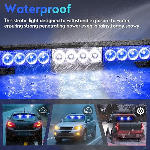 Miniatura 5 de Barra de luces estroboscópicas de emergencia 2 en 1 para bomberos, policía, bomberos, camiones, azul y blanco, 23 patrones de flash, 2 unidades,