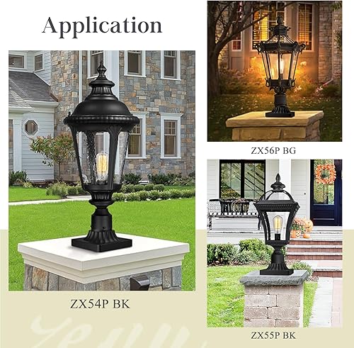 Miniatura 3 de zeyu ZD73 BK - Base de montaje de muelle, adaptador de luz de poste de 3 pulgadas de diámetro para terraza, porche, jardín, aluminio fundido a