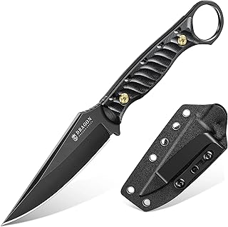 Dragon Creek Feststehendes EDC-Messer, ausgestattet mit Kydex-Scheide und Taschenclip Die einteilige Vollkonstruktion eignet sich für Outdoor, Camping, und Wandern (Schwarz)