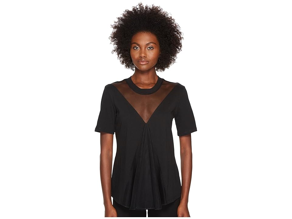 

Sportmax Calerno Short Sleeve Sheer V-Neck Front Top (Black) Women's Clothing