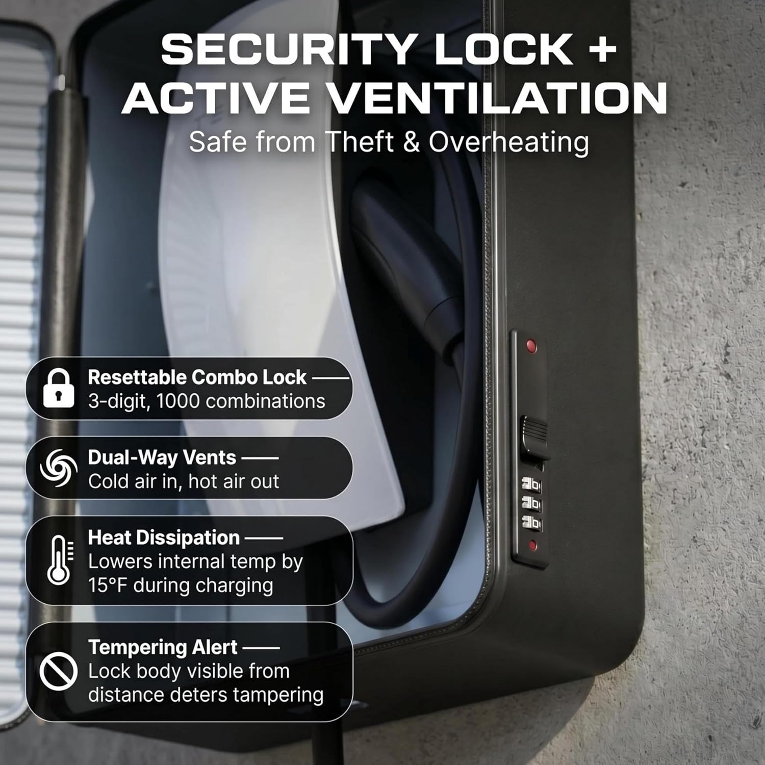 EV Charger Enclosure Outdoor, Weatherproof Wall Mounted Lock Box with Combination Lock Anti-Theft, Heavy Duty ABS Lightweight Storage Case, Universal Compatible with Tesla and Most Level 2 EV Chargers image 4