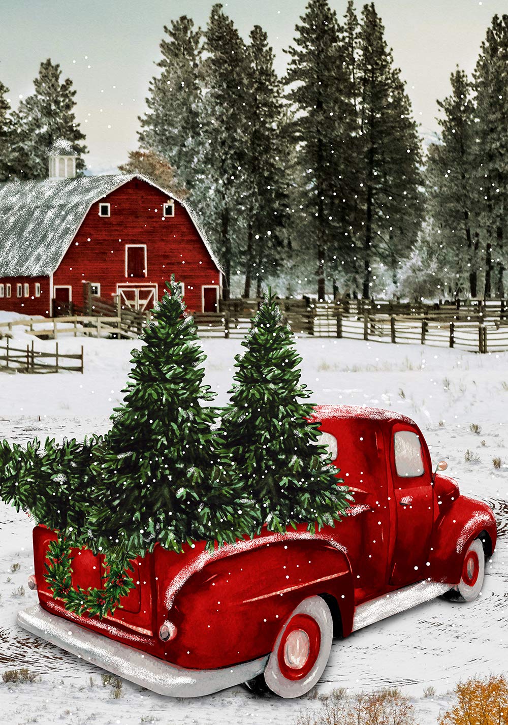 Texupday Welcome Winter Christmas Red Truck Decoration Snow Scene Holiday House Flag Outdoor Yard Flag 71 cm x 101.6 cm