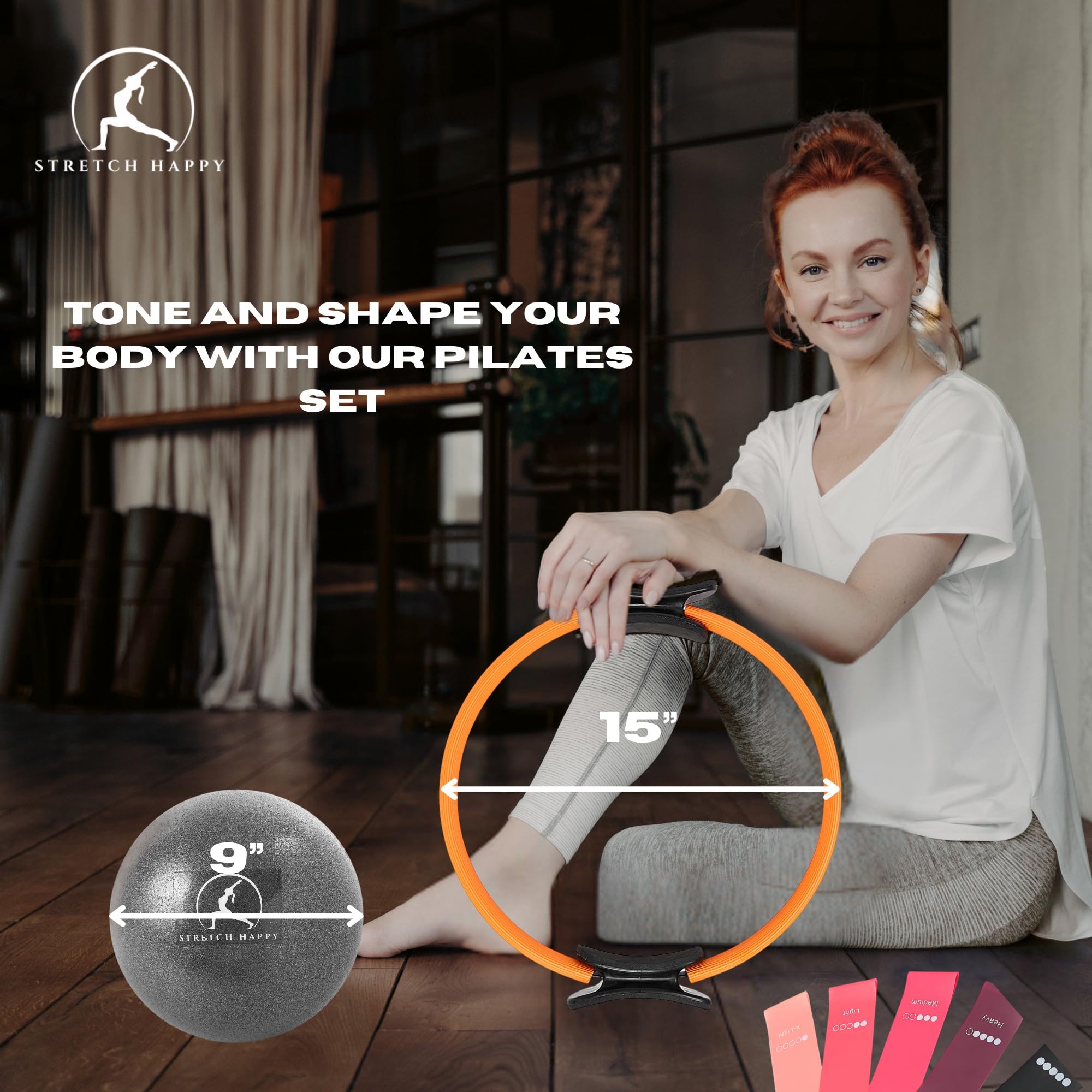Kit de Pilates avec anneau et ballon de 38,1 cm – Cercle magique et mini ballon de yoga Guide gratuit Entraînement de résistance, tonification musculaire, exercice du plancher pelvien