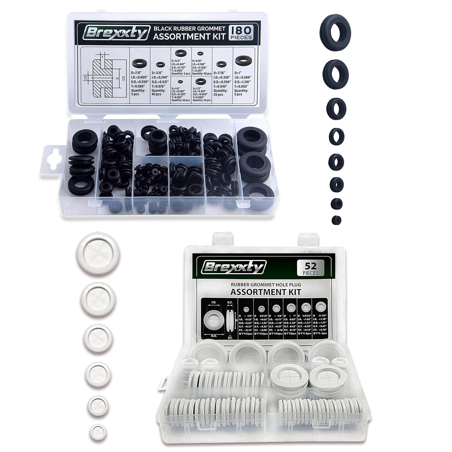 Brexxty 2in1 Sets of Rubber Grommet Assortment Kit 180 PCS Rubber