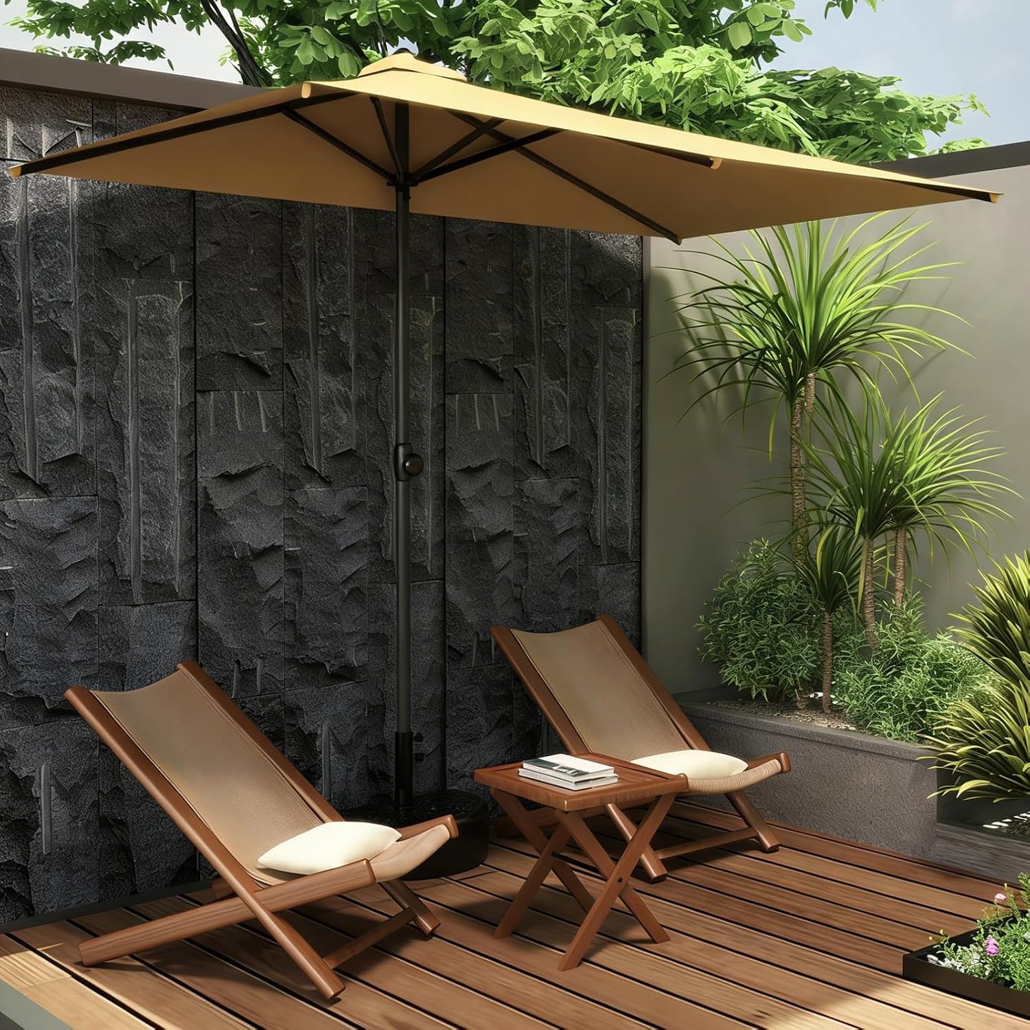 8' Patio Umbrella, Outdoor Wall Half Umbrella with 77lb Weighted Base, Fade Resistant Condo or Townhouse Umbrella for Pool, Deck, Garden, Backyard